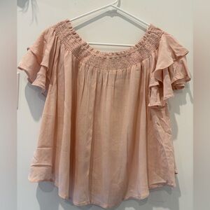 Angie Blush Pink Off-Shoulder Ruffle Sleeve Top